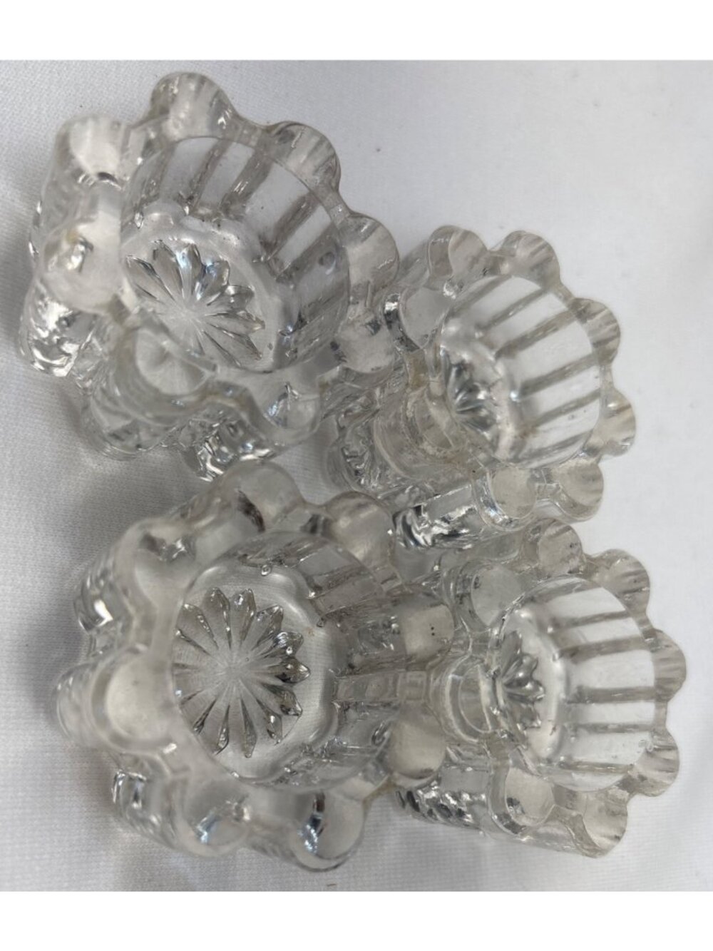 Clear Glass Floral Salt Cellars Set 4 Adorned Starburst Design Vintage - Picture 8 of 12